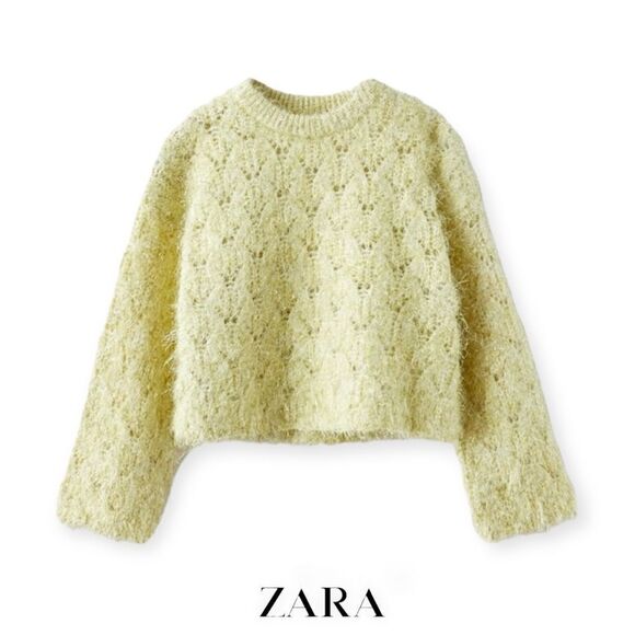 Zara Other - ZARA Kids | Light Lime Green | SHIMMERY POINTELLE KNIT SWEATER
